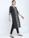 Vishudh Women Black & White Printed Cotton A-line Kurta