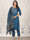 House of Pataudi Ethnic Motifs Woven Design Straight Kurta With Trousers & Dupatta