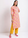 Vishudh Pink & Yellow Floral Printed Sequinned Kurta