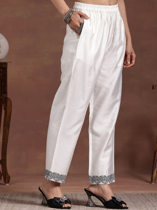 Libas Women Thread Work Linen Kurta with Palazzos & With Dupatta