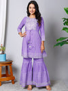 Here&now Floral Embroidered Anarkali Kurta with Sharara & Dupatta