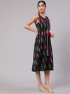 AKS Ikat Printed A-Line Cotton Midi Dress