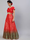 AKS Red Woven Design Ready to Wear Lehenga & Blouse With Dupatta