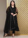 House of Pataudi Women Floral Embroidered Regular Sequinned Kurta with Trousers & With Dupatta