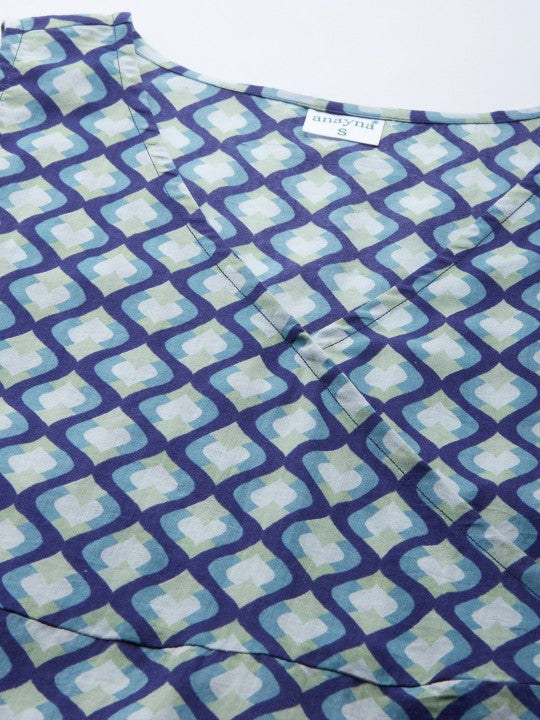 Women Blue & White Printed Maternity Wrap Dress