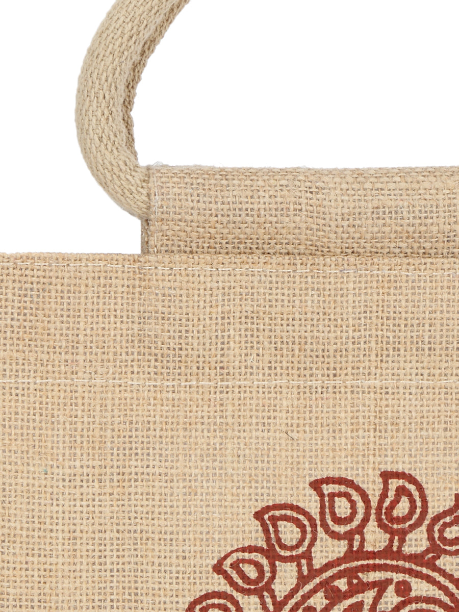 JUTE COTTAGE PAISLEY ZIPPER LUNCH BAG, SUSTAINABLE, ECO-FRIENDLY, 100% GENUINE JUTE, STYLISH (NATURAL 10X10X6)