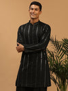 Vastramay Men Black Mirror Work Kurta