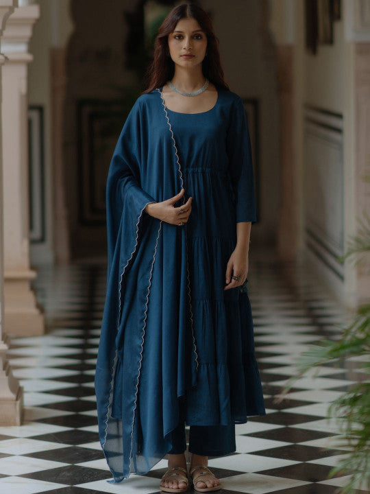 anayna Women Tiered Kurta with Trousers & With Dupatta