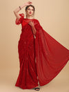 Sangria Red Sequinned Pure Georgette Designer Saree
