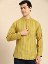 Anouk Men Yellow & Green Striped Flared Sleeves Kurta