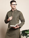 Anouk Floral Woven Design Mandarin Collar Thread Work Jacquard Cotton Silk Kurta