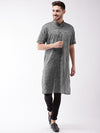 Vastramay Men Grey Solid Pure Cotton Handloom Kurta - S