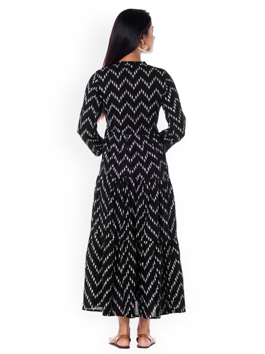 Women Black Printed Fit and Flare Dress