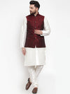 Jompers Men Maroon Floral Woven Design Jacquard Embellished Nehru Jacket