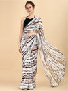 Sangria White & Black Striped Tie and Dye Saree With Blouse Piece