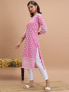 Vishudh Pink Ethnic Motifs Embroidered Thread Work Straight Kurta