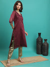 Vishudh Ethnic embroidered V-Neck Thread Work Straight Kurta