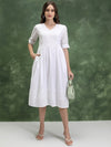 Vishudh Floral Embroidered V-Neck Cuffed Sleeves Gathered Detail A-Line Dress