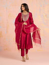 Likha Maroon Diwa Dazzle Zari Dori Work Kurta Pant & Dupatta LIKSKD308 (Set of 3)