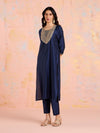 Likha Navy Blue Diwa Dazzle Zari Dori Work Kurta Pant & Dupatta LIKSKD308 (Set of 3)