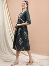 Vishudh V-Neck Floral Printed Sequined Fit & Flare Ethnic Dress