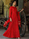 Scakhi Embellished Fit & Flare Tiered Cotton Jacquard Maxi Ethnic Dress With Dupatta