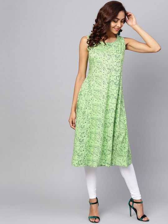 Women Green Floral Printed Kurta