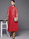 KSUT Women Maroon Foil Printed Straight Kurta