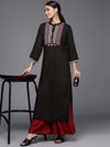 KSUT Women Black Ethnic Motifs Embroidered Yoke Design Kurta