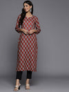 KSUT Maroon Digital Floral Printed Straight Kurta with Regular Sleeves