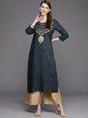 KSUT Women Navy Blue Placement Printed Straight Kurta