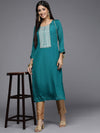 KSUT Teal Straight Kurta with Embroidered Yoke