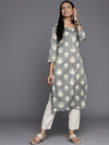 KSUT Grey Foil Printed Straight Kurta