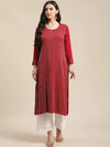 KSUT Women Red Stripes Embroidered Kurta