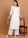 Vishudh White Floral Embroidered Straight Kurta