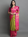 Kalini Lime Green & Pink Ethnic Motifs Zari Silk Cotton Saree