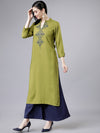 Vishudh Women Green Embroidered Straight Kurta