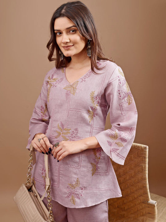 Tikhi Imli Embroidered Linen Top With Palazzos