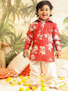 Vastramay Sishu Boys Floral Printed Shirt Collar Regular Kurta with Patiala