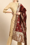 Anouk Women Beige & Maroon Ethnic Motifs Yoke Design Regular Kurta with Palazzos & Dupatta