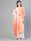 Anubhutee Women Peach Coloured & White Embroidered Kurta with Palazzos & Dupatta - S