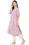 Janasya Women's Lavender Moss Digital Floral Printed Flared Kurta