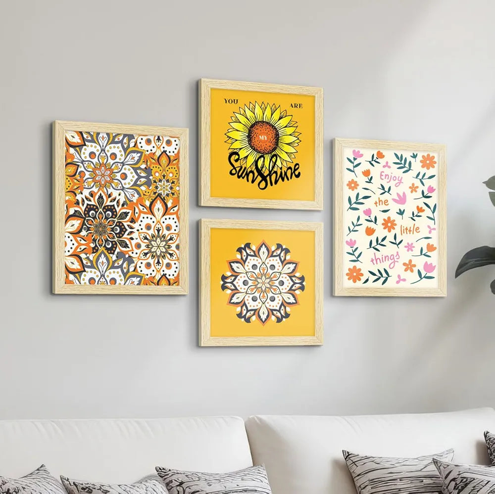 ArtX Paper Floral Big Wall Art Frame Painting, Multicolor, Contemporary, 2 sets of 10 X 10 inches & 2 sets of 13 x 10 inches, 23 X 20 inches Combined, Set of 4