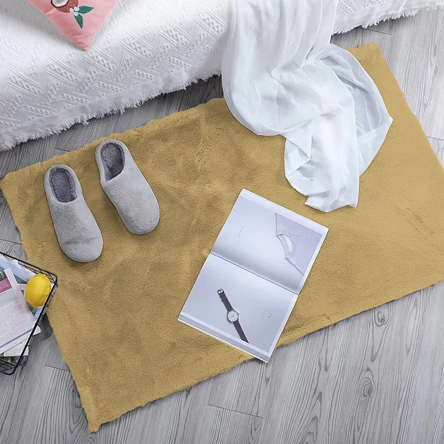 LUXE HOME INTERNATIONAL Ruffle Bath Mat Rabbit Fur 1000 GSM Bathroom Door Rectangular Foot Mats Anti Skid Water Absorbent Easy Machine Washable Rug for Entrance|Kitchen Floor|45X75 Cm|Mocka|Pack of 1