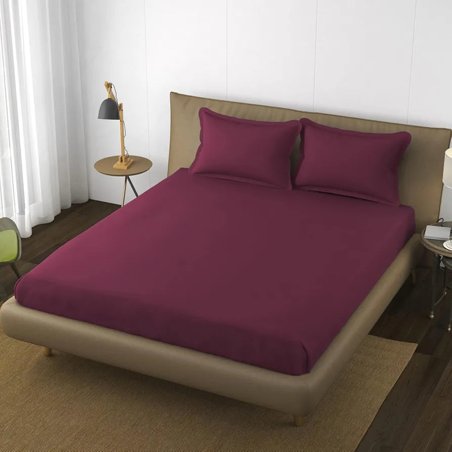 Trance Home Linen 100% Cotton 78x72 inch King Elastic Fitted Bedsheet | 400TC Soft Durable Plain Fitted Elastic Bed Sheet with 2 Pillow Covers 