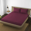 Trance Home Linen 100% Cotton 78x72 inch King Elastic Fitted Bedsheet | 400TC Soft Durable Plain with 2 Pillow Covers Colour Deep Wine