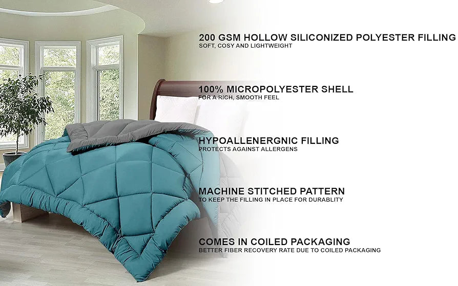 Cloth Fusion Reversible AC Comforter Single Bed 220 GSM,Soft Microfibre Quilt Blanket for Winter