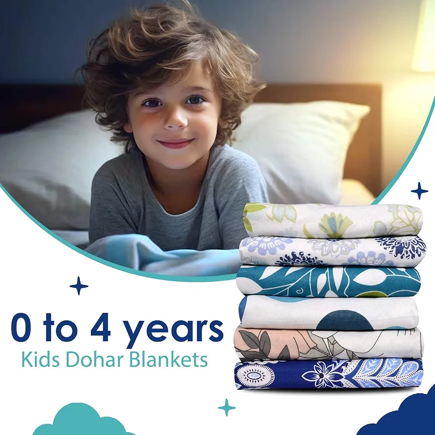 Divine Casa Floret 100% Cotton Single Kids Dohar | 120 GSM | Soft & Lightweight Throw Blanket | Cozy & Breathable Bedding | All-Season Comfort | 140 x 100 CM, Blue Aqua