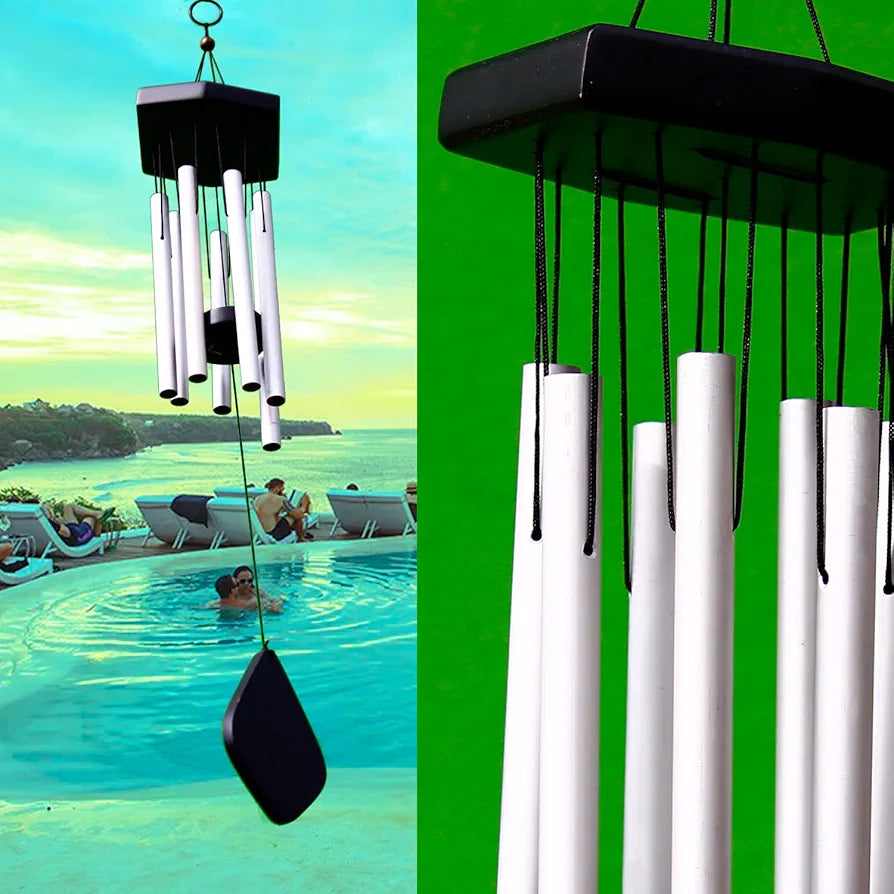 Lilone 7 Pipe Silver Wind Chimes for Home Positive Energy | Windchimes for Balcony Bedroom with Sweet Sound | 60 cm Long
