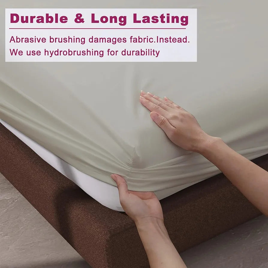 Trance Home Linen 100% Cotton 78x60 inch Queen Elastic Fitted Bedsheet | 400TC Premium Queen Double Bed Size Plain Fitted Elastic Bed Sheet with 2 Pillow Covers 